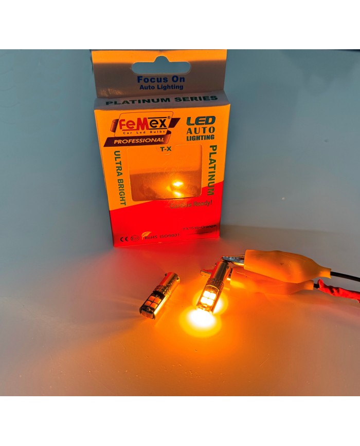 FEMEX Platinum H21W BAY9S 10 Smd Turuncu 3030 Chip Led Ampul Aktif Canbus