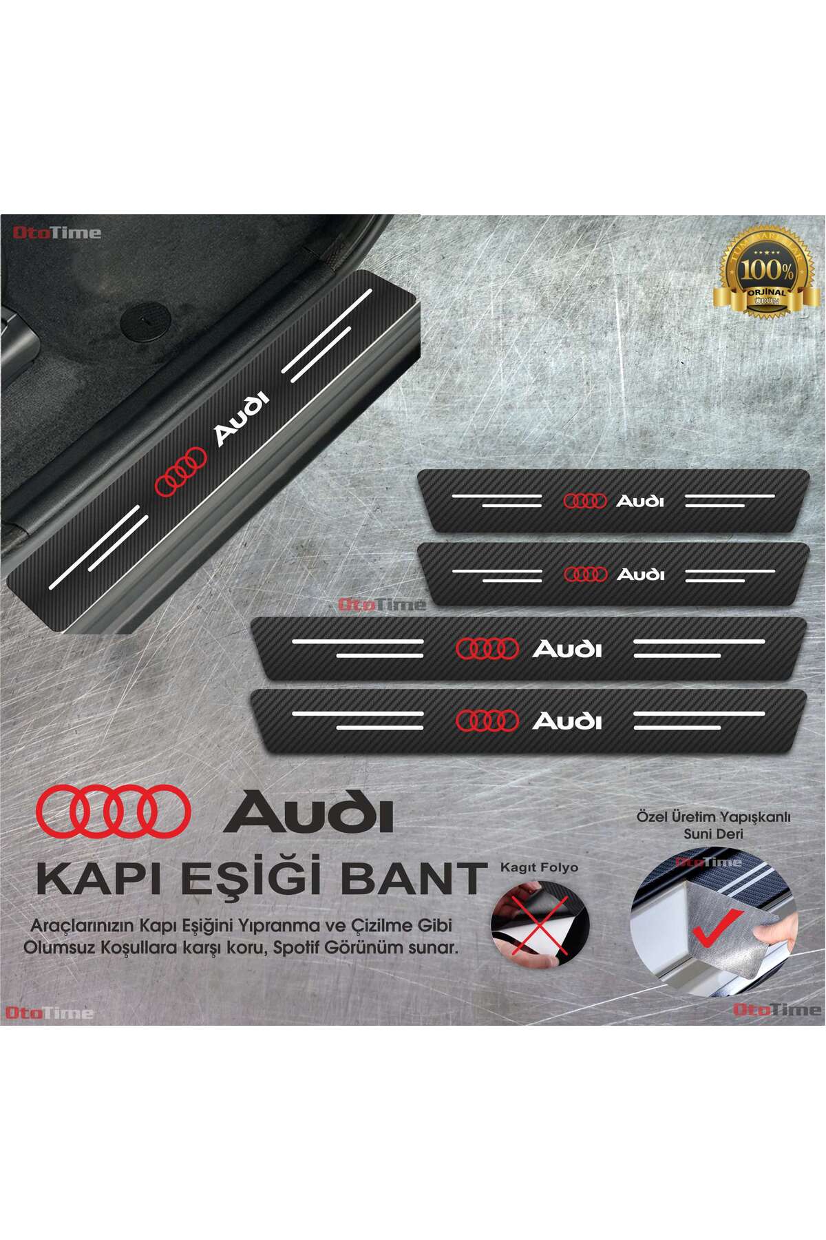 Audi Logolu Karbon Kapı Eşiği Koruyucu Suni Deri 4'lü Set