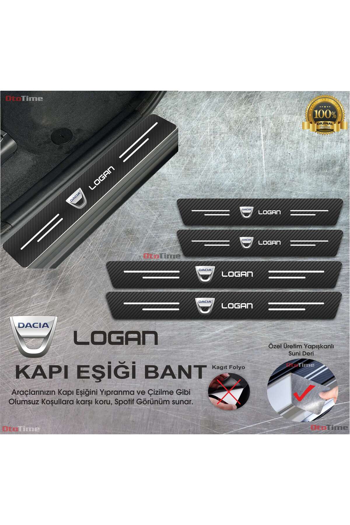 Sm Motors Dacia Logan Logolu Karbon Kapı Eşiği Koruyucu Suni Deri 4'lü Set SMKP059