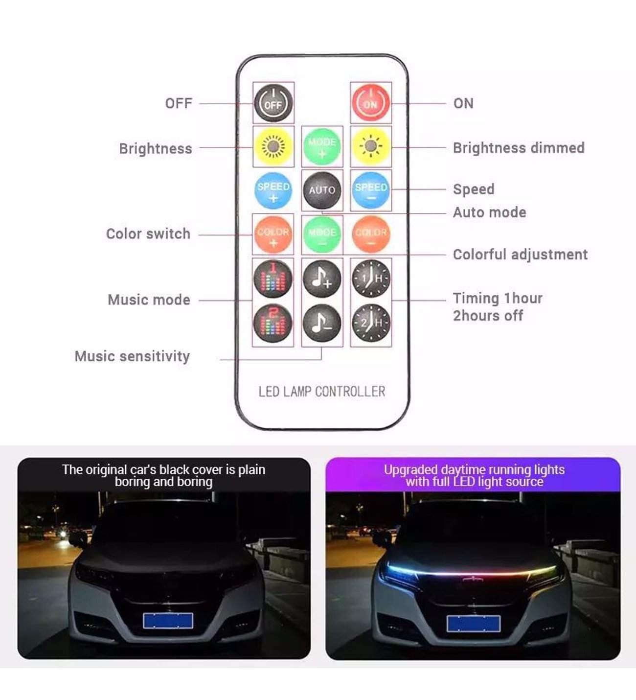 Ön Kaput Gündüz Ledi App ve Kumanda Kontrol 1.5 Metre RGB Led Şerit