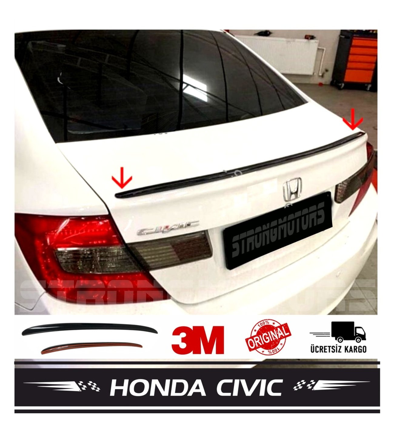 Sm Motors Honda Civic Fb7 Bagaj Üstü Spoiler Bagaj Çıtası Pianoblack 115 Cm