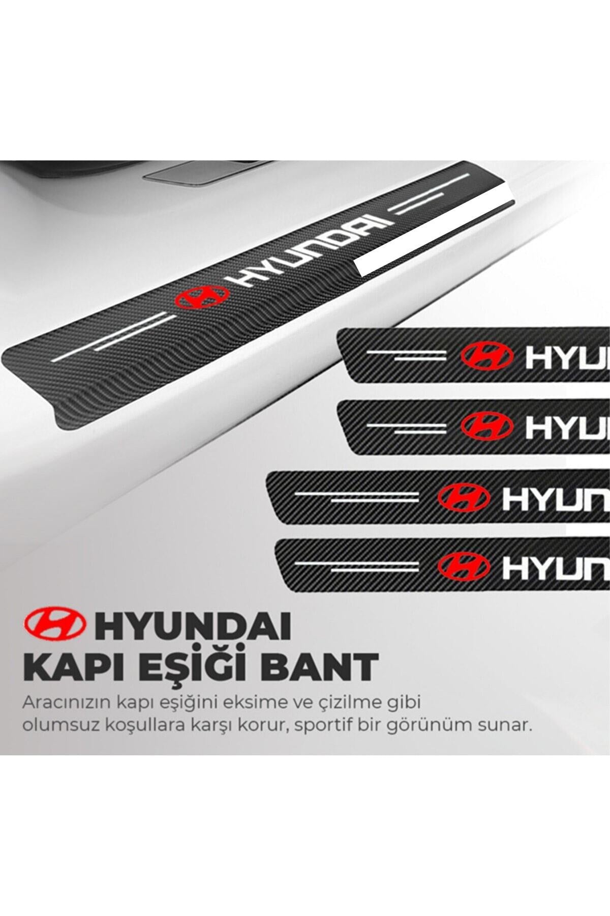Hyundai Logolu Karbon Kapı Eşiği Koruyucu Bant Folyo 4'lü Set