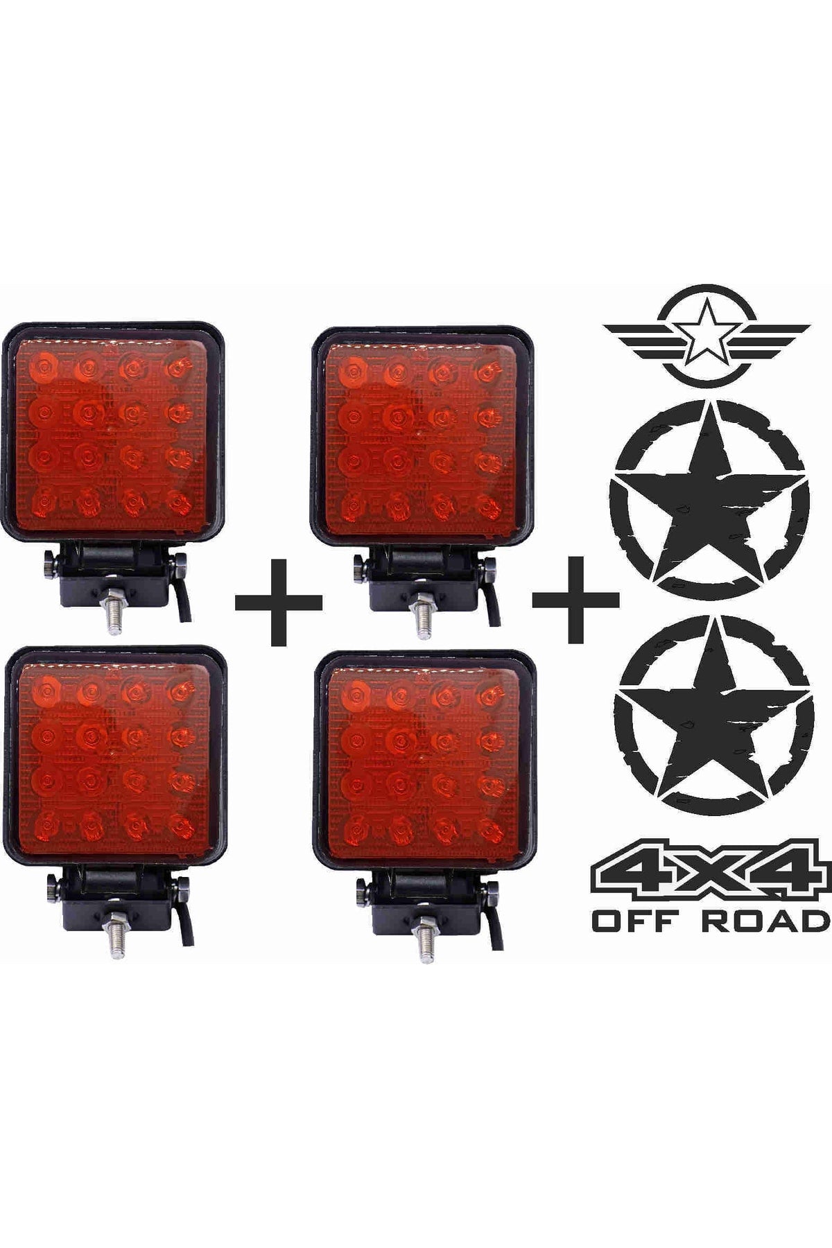 Off Road Sis Farı Sis Lambası 16 Led Kare 4'lü Paket Kırmızı