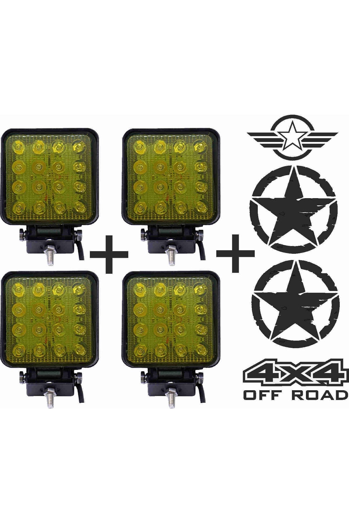 Off Road Sis Farı Sis Lambası 16 Led Kare 4'lü Paket Sarı