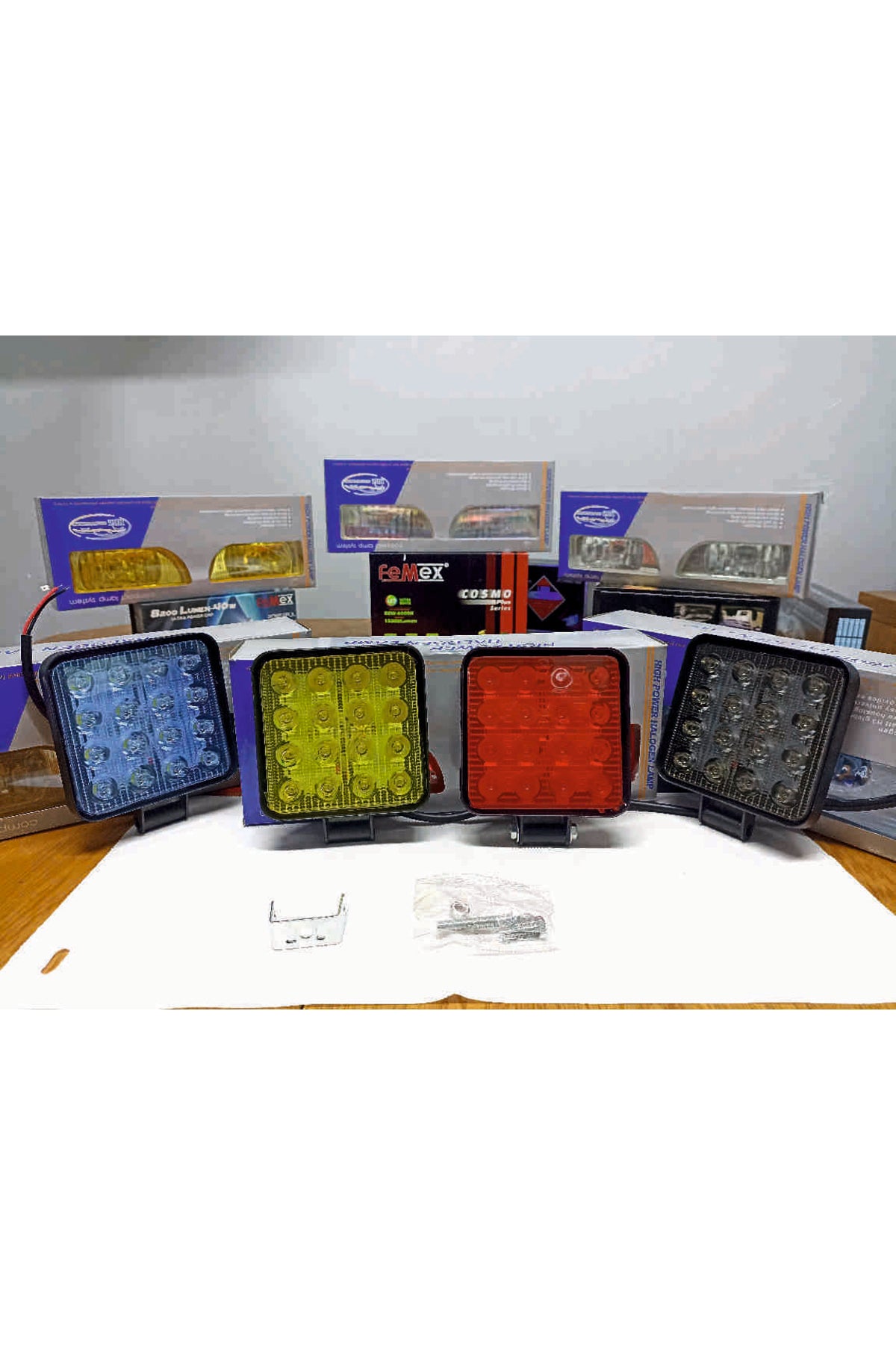 Off Road Sis Farı Sis Lambası 16 Led Kare 4'lü Paket Sarı