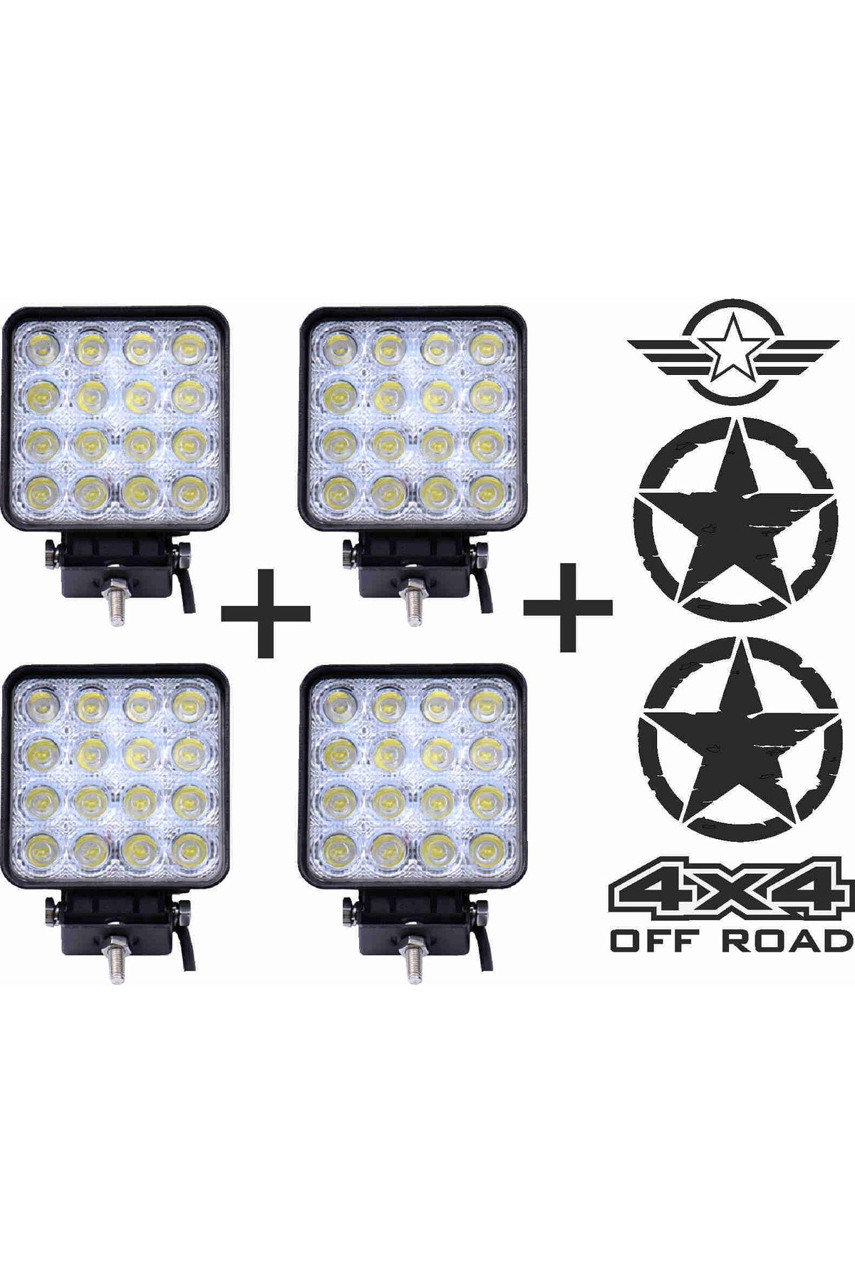 Off Road  uyumlu Sis Farı Sis Lambası 16 Led Kare 4'lü Paket Beyaz