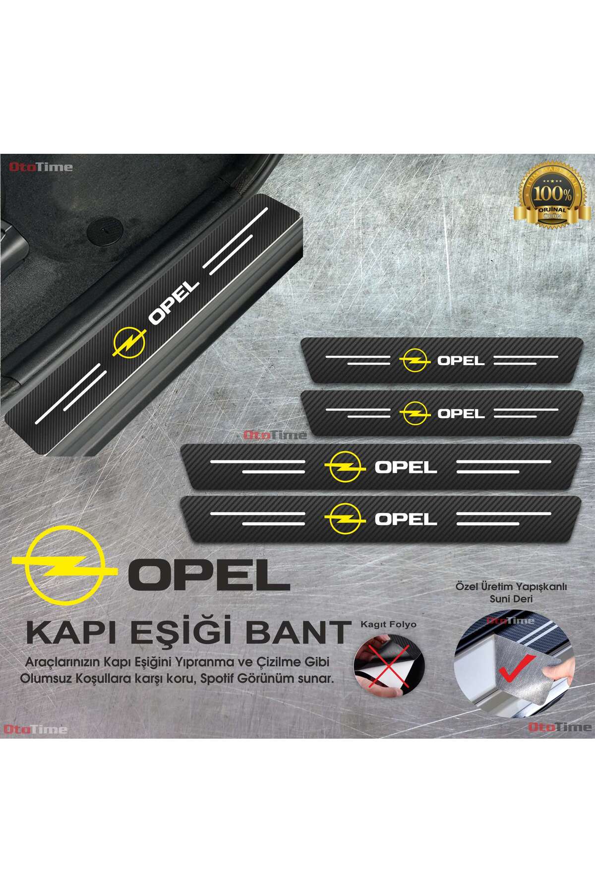 Opel Logolu Karbon Kapı Eşiği Koruyucu Suni Deri 4'lü Set