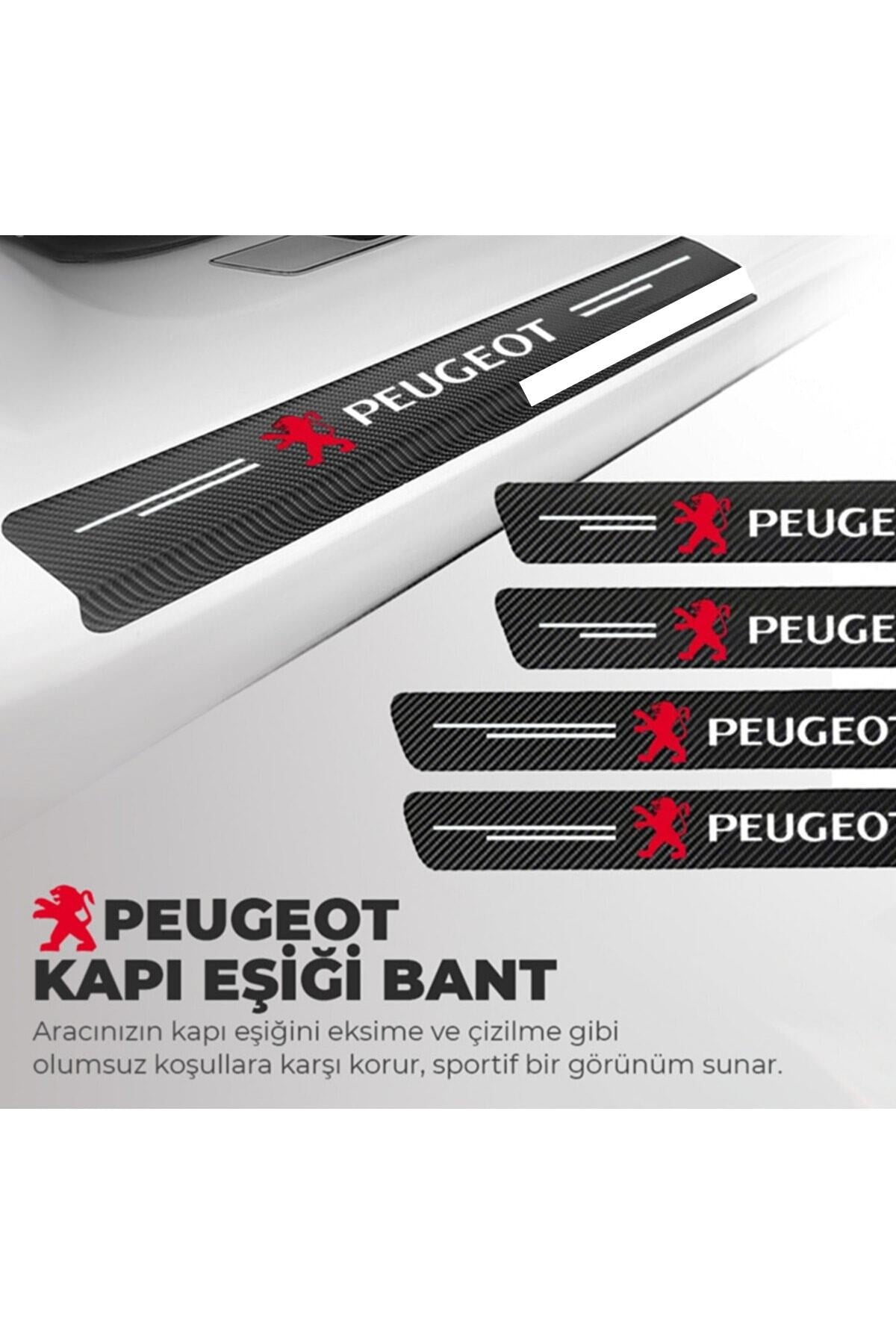 Peugeot Logolu Karbon Kapı Eşiği Koruyucu Bant Folyo 4'lü Set