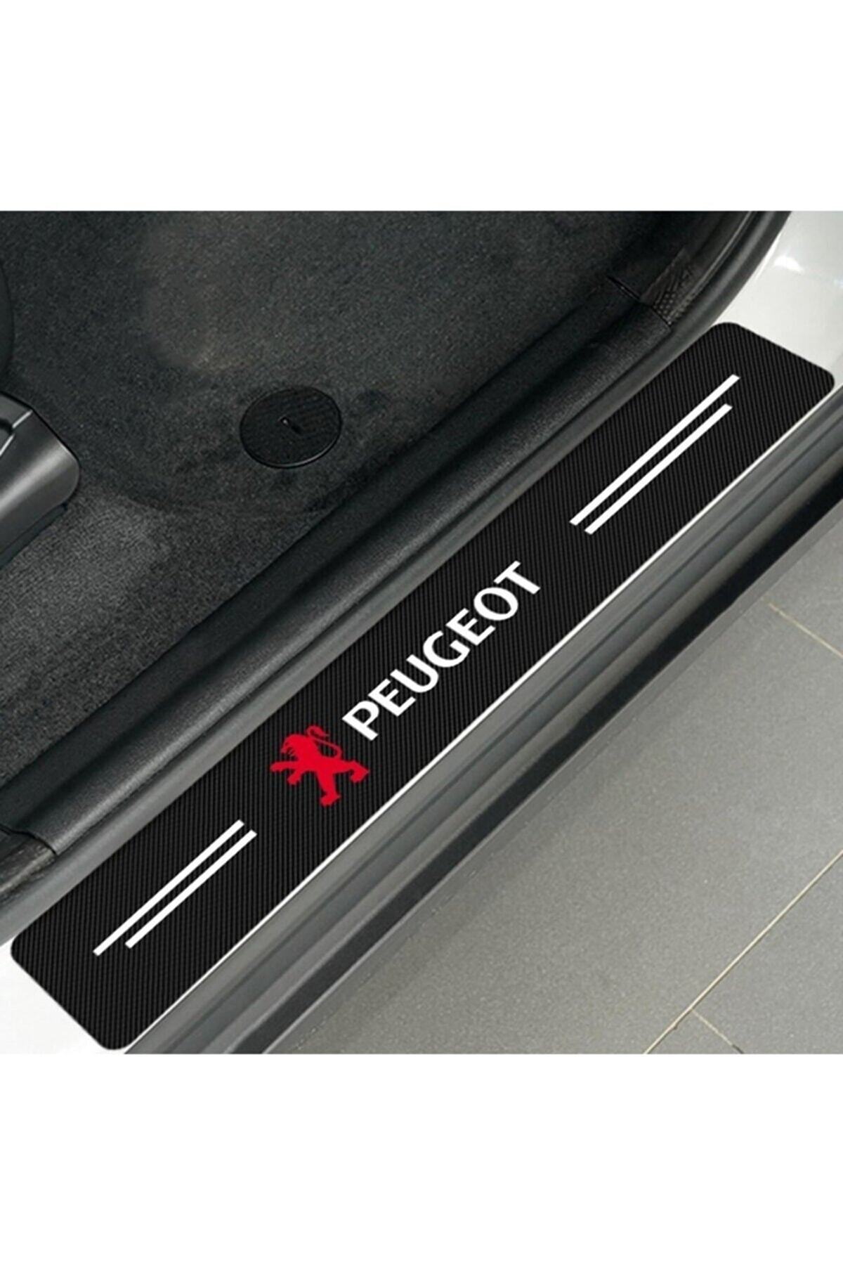 Peugeot Logolu Karbon Kapı Eşiği Koruyucu Bant Folyo 4'lü Set