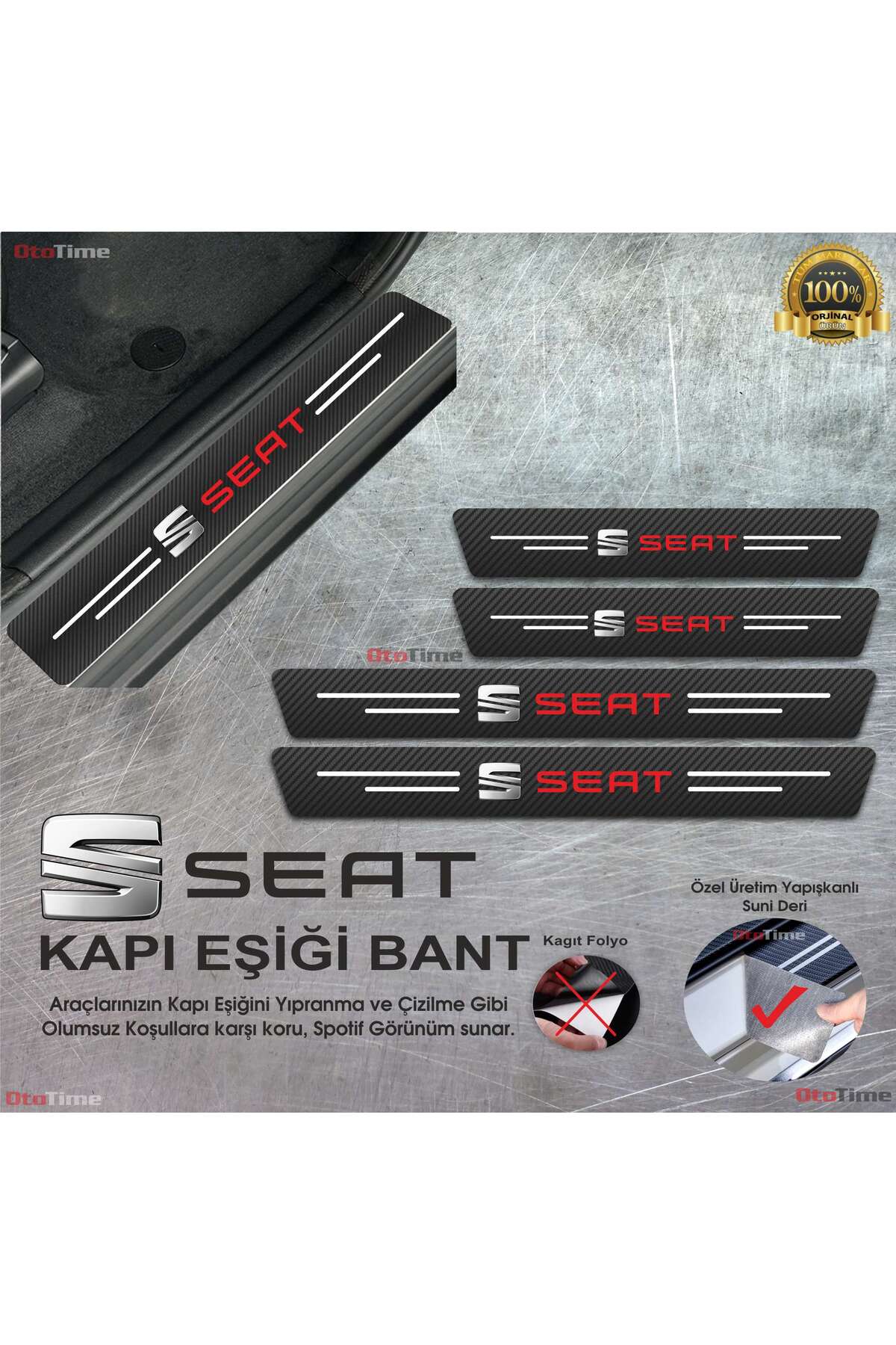 Seat Logolu Karbon Kapı Eşiği Koruyucu Suni Deri 4'lü Set