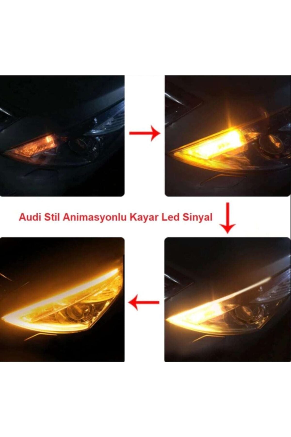 Selamlamalı Açılış Animasyonlu Far Kaşı Kırmızı Audi Stil Kayar Sinyal