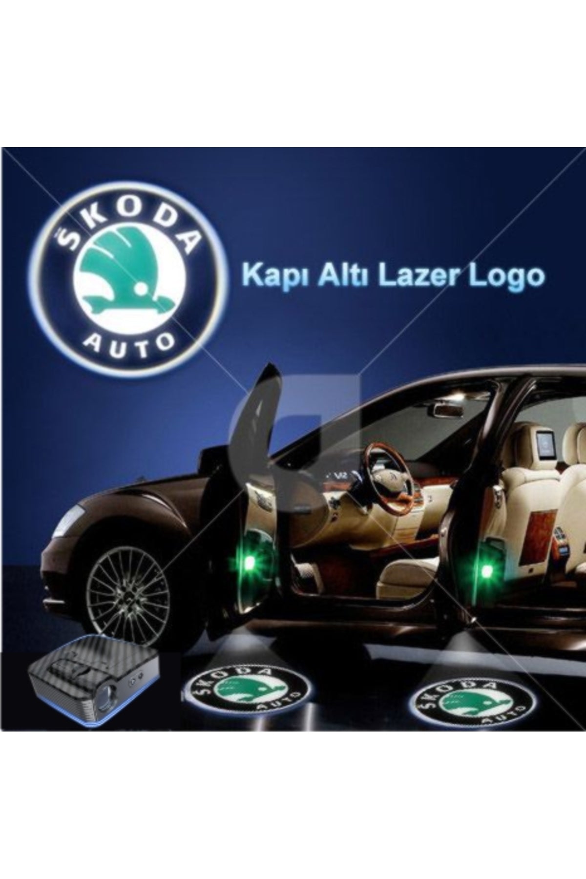 Skoda Araçlar Için Pilli Yapıştırmalı Kapı Altı Led Logo